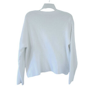 BASIC White Ribbed Long Sleeve Top Medium Women Neutral Casual Knit Shirt